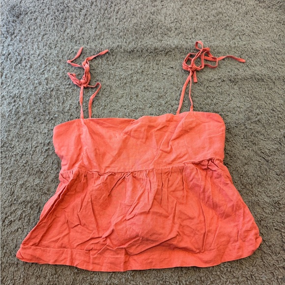 Dynamite Tops - Dynamite Orange Linen Blend Crop Top Tie Sleeves Baby Doll Size XS
